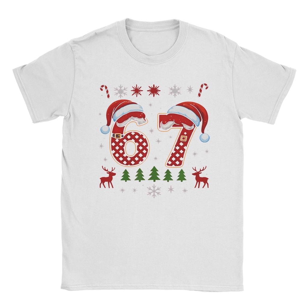 Funny 67 Six Seven Squad Meme Christmas Ugly T-Shirt Men Pure Cotton Tee Shirt Round Neck Short Sleeve T Shirt Gift Idea Clothes
