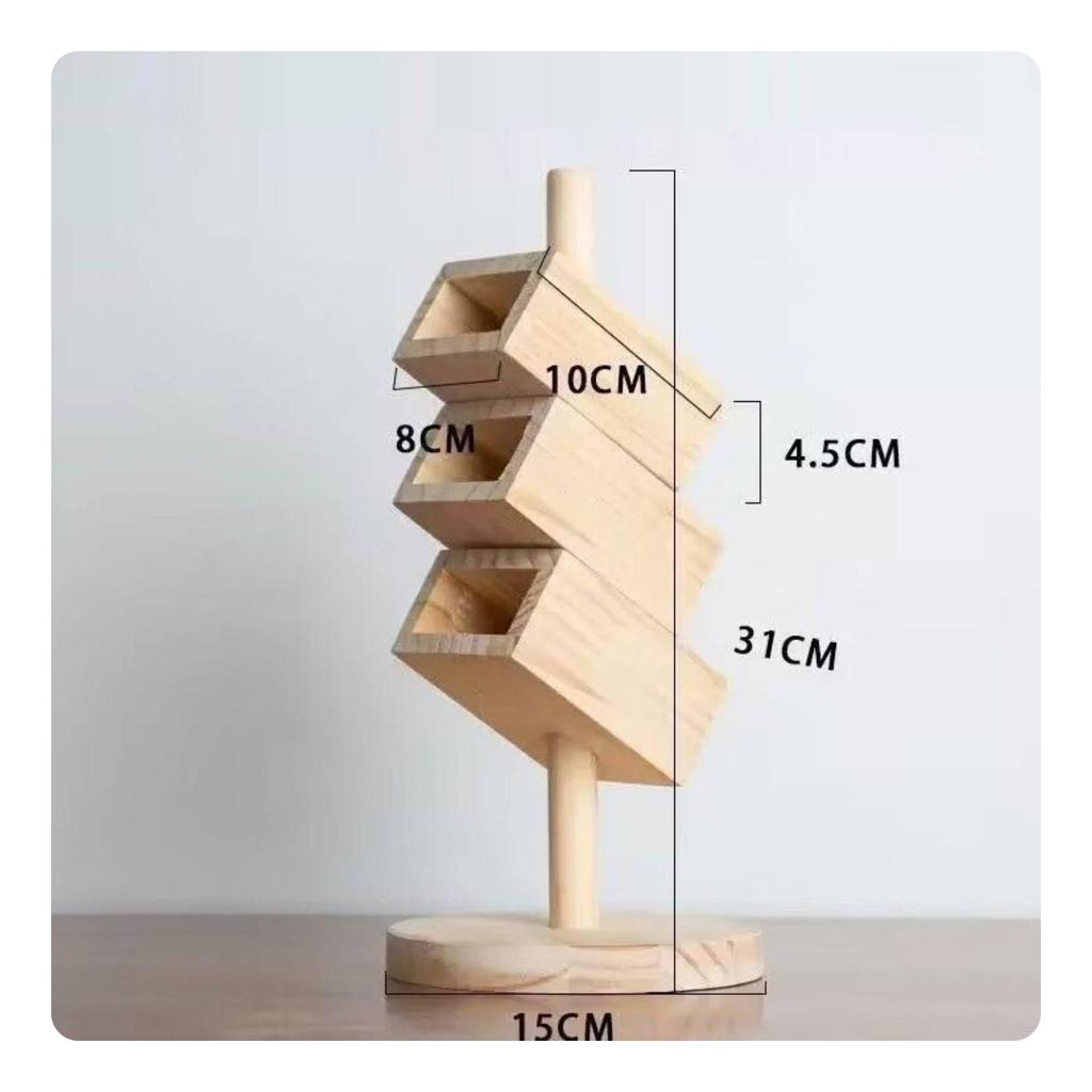 Solid Wood Rotating Desk Organizer Sturdy Desktop Storage Holder Multi-Purpose