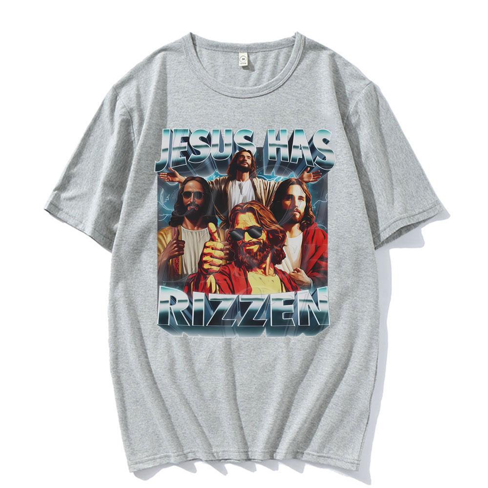 Jesus Has Rizzen Vintage 90s Graphic Tshirt Mens Women Harajuku Fashion Tshirts Comfort Cotton Oversized Tee Shirt Streetwear