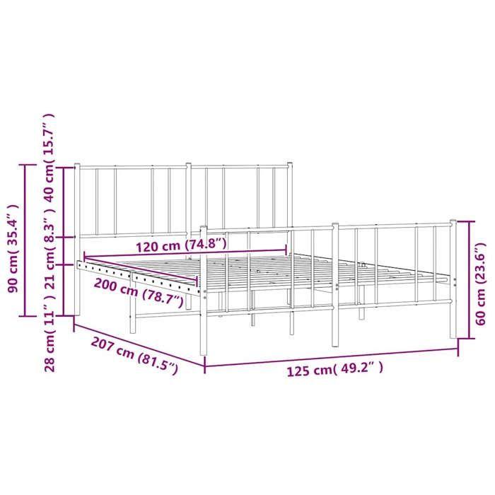 VidaXL Metal Bed Frame with Headboard-Footboard Black 120x200 Cm 352496