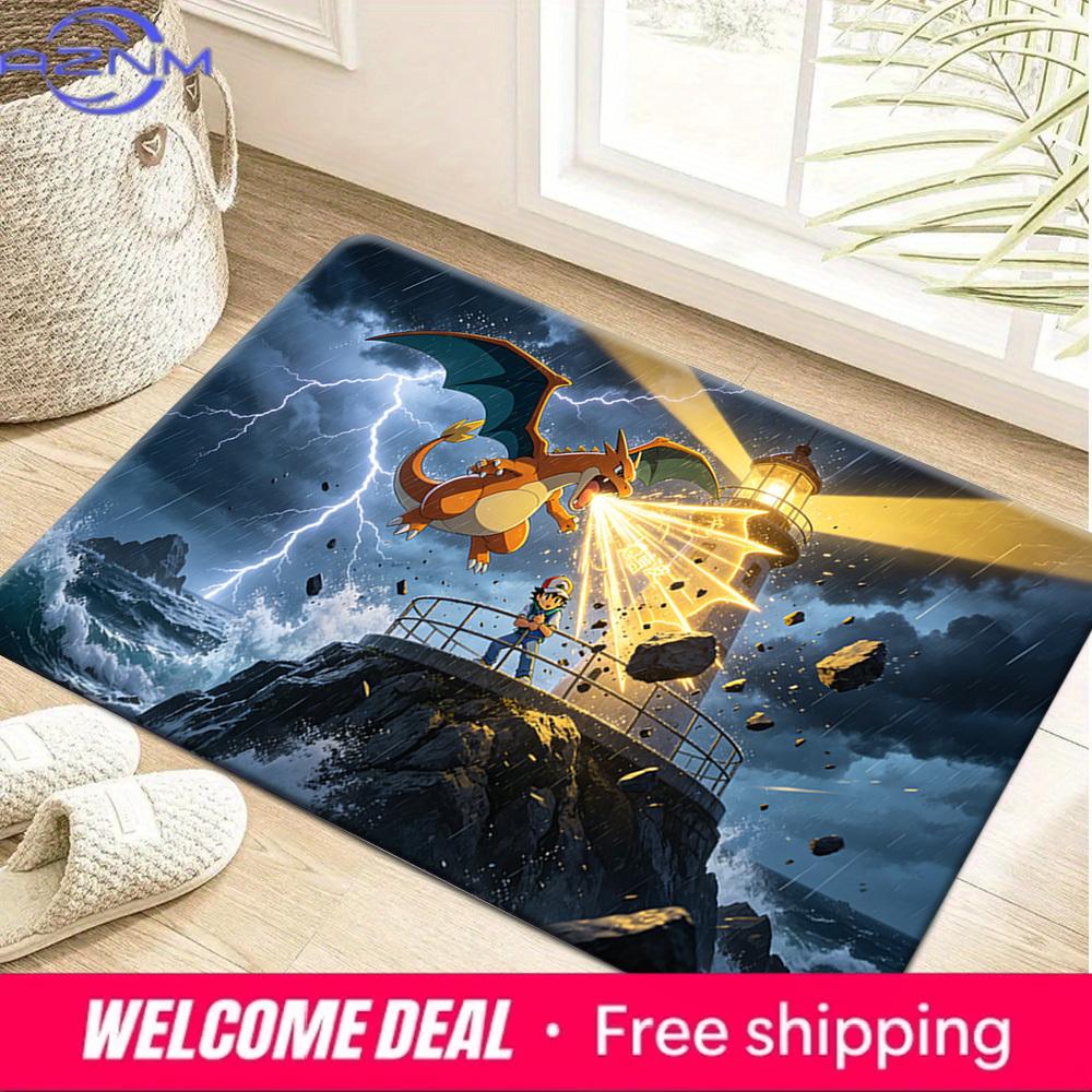 

Pokemon Ash & Charizard Lighthouse Storm Print Non-Slip Floor Mat Doormat 40cm x 60cm