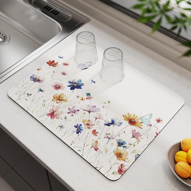 

Коврик для слива воды на кухонной столешнице, Абсорбирующий коврик из диатомовой грязи, Подставка для столовых приборов на столешницу, Подставка для чая, Коврик для сушки на барной стойке 30x40cm