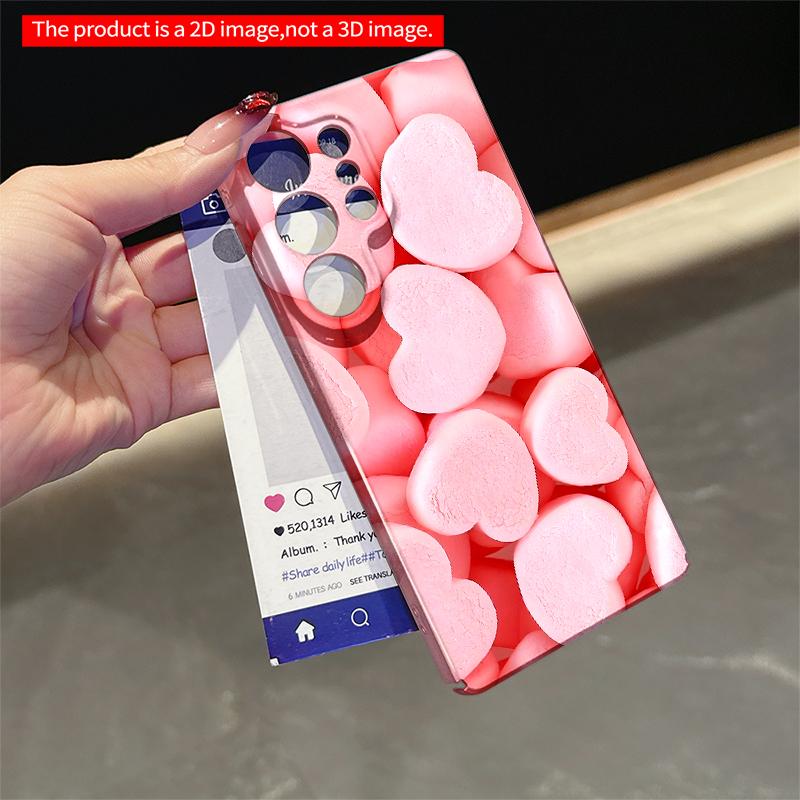 2DFlat Samsung phone case Pink Heart Marshmallows Soft Texture Phone Case Applicable to Galaxy S23 S24 S25ULTRA S26 A12 A14 A15 A16 A54 A55