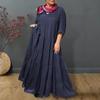 Summer Vacation Maxi Dress for Women V Neck Long Sleeve Solid Color with Ruffle Stitching and Pleated Hem