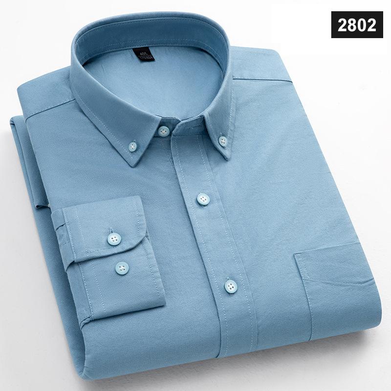 

Класична посадка Модна бавовняна сорочка з довгим рукавом для чоловіків Одна кишеня Приталений крій Повсякденний топ М який Оксфорд Однотонний Офісний одяг M