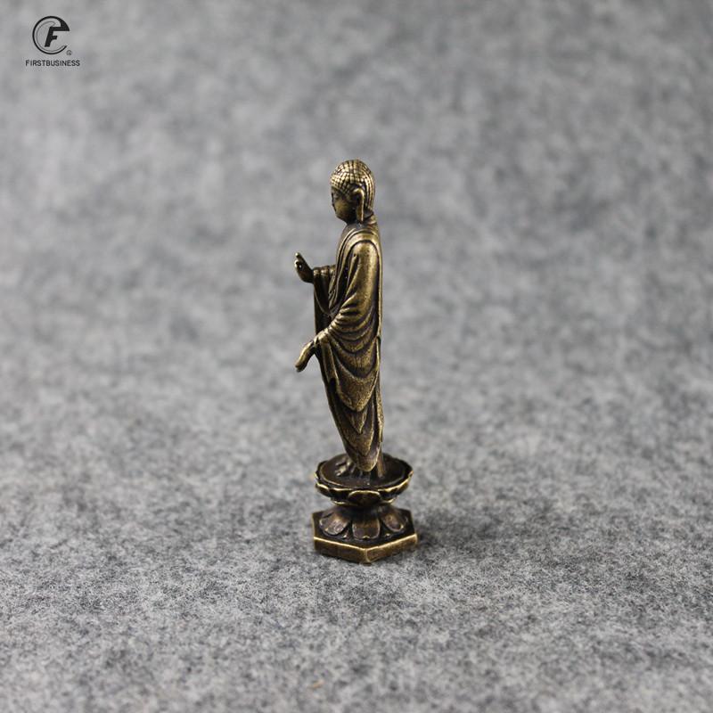 Mini Vintage Brass Standing Shakya Mani Buddha Statue Incense Holder Decoration Ornament Sculpture Home Office Desk Figure
