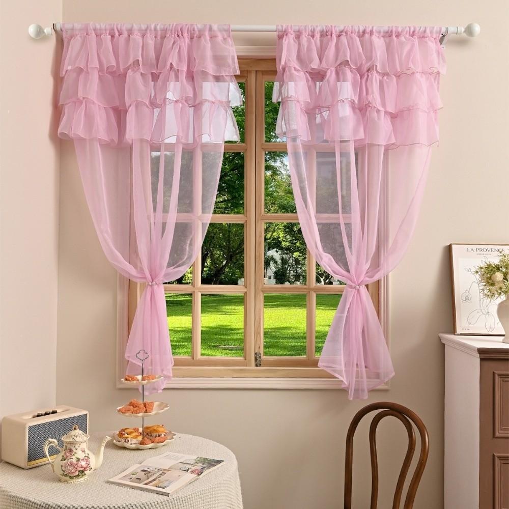 1PCS Decoration 3 Laces Lace Curtains Solid Colour Rod Pocket Sheer Curain Translucent Home Decor Window Screen Bedroom