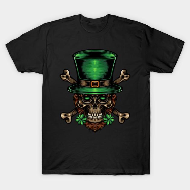 Men Black Print T-shirt Leprechaun Skull No-Cut Transfer Paper Print Cotton Tshirt 2XL
