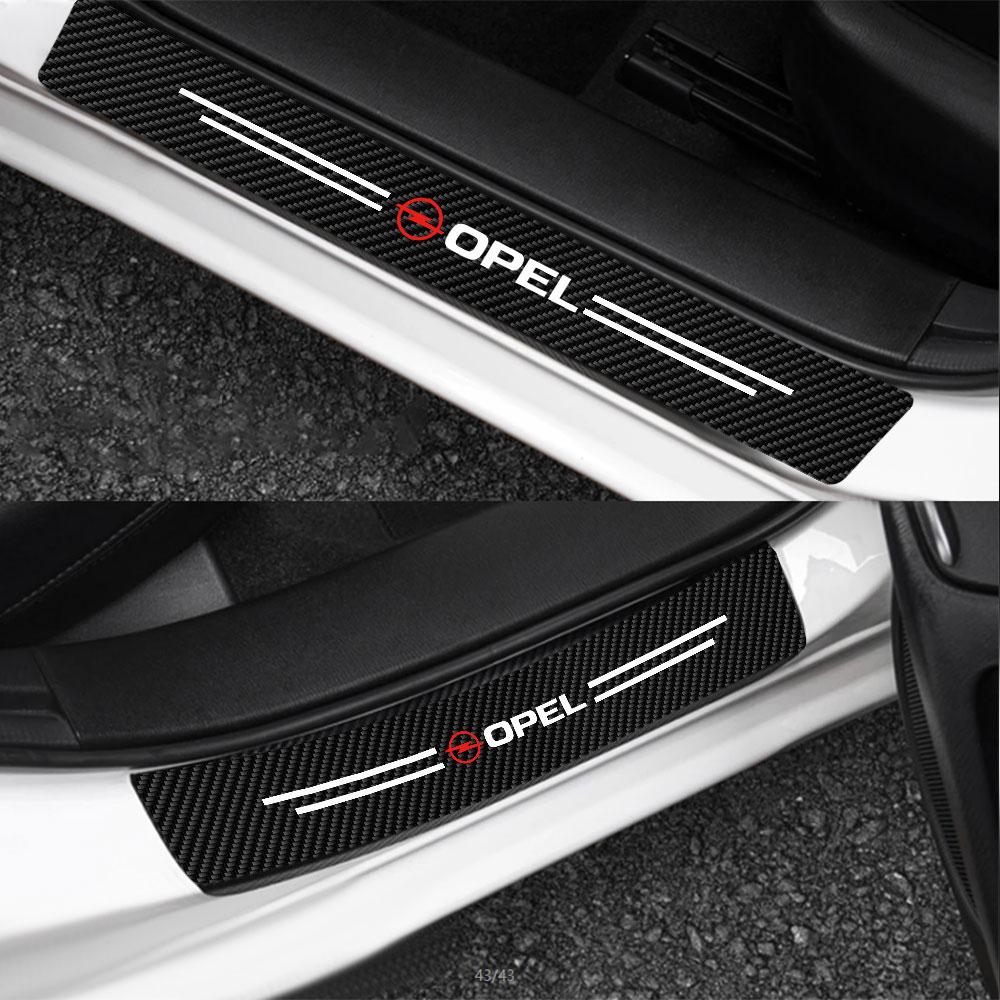 Leather Carbon Fiber Logo Car Door Sill Anti-Scratch Guard Sticker For Opel OPC Astra J H G K Insignia Corsa D Car Wheel Hubcap