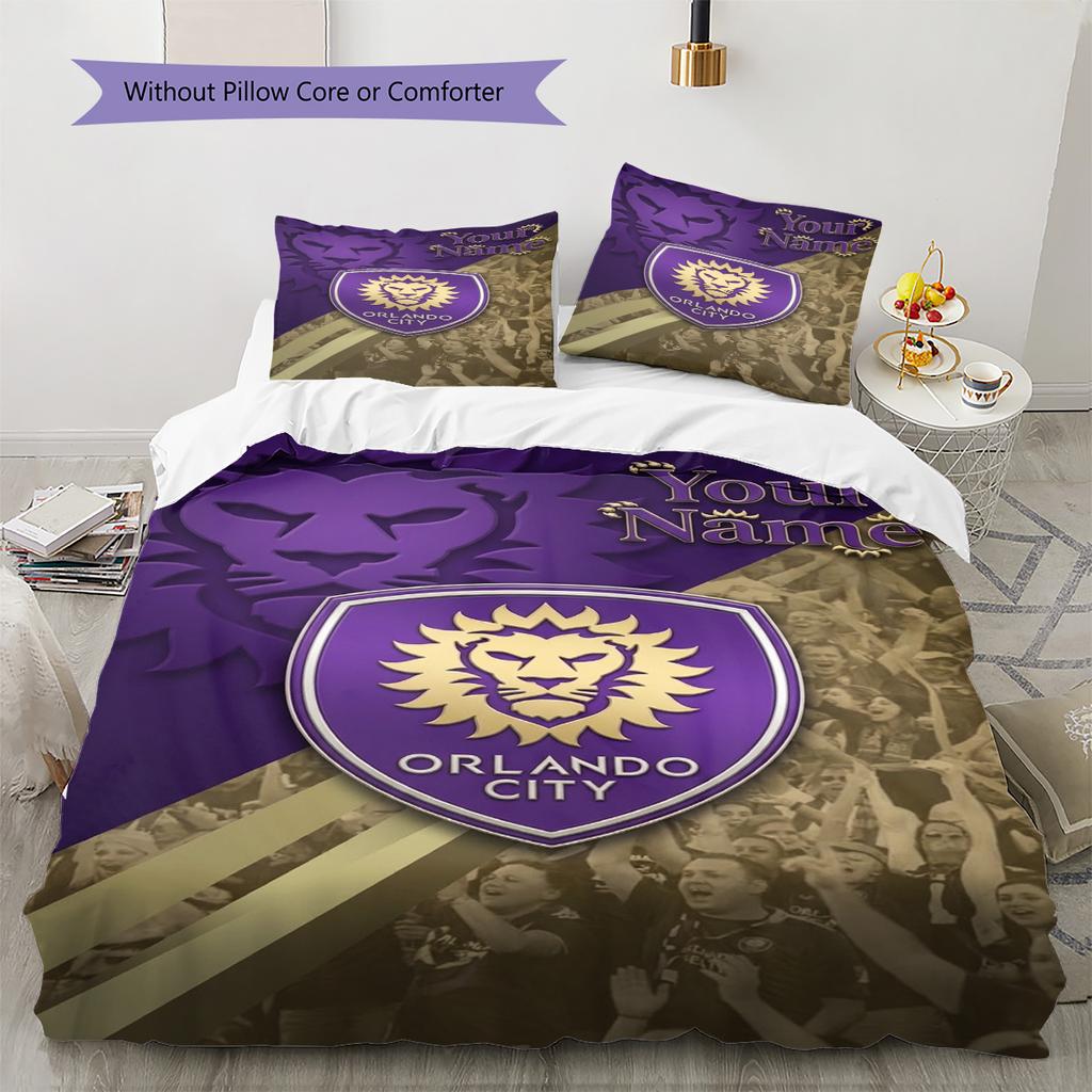 Name Custom Orlando City SC Pattern Bedding Set Quilt Cover Pillowcase Home Decor Gift (1 * Duvet Cover + 2 * Pillowcase, Without Core)