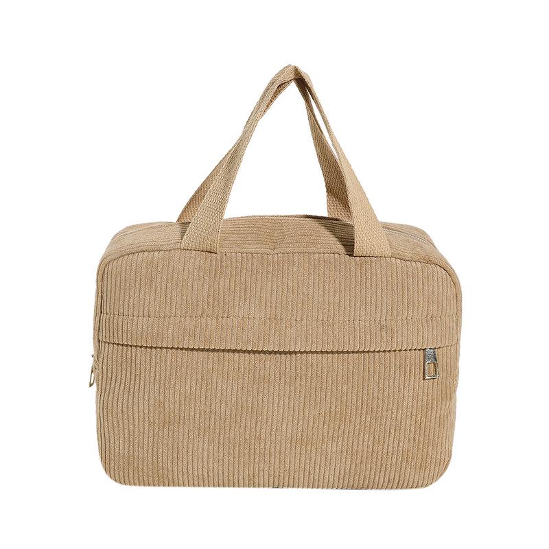 Makeup Bag for Women Girls Retro Corduroy Travel Cosmetic Bag Tote Handbags Large Make Up Organizer Toiletry Zipper Pouch Purse хаки