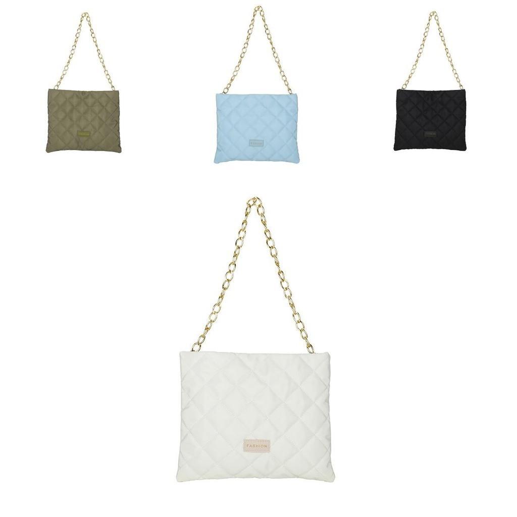 Stylish Nylon Quilted Chain Bucket Bag For Women Trendy Street Fashion Handbag