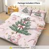 [Christmas Duvet Cover Set] 3pcs Christmas Tree & Candy Cane Duvet Cover Set - Pink Bow, Golden Snowflake Design, Polyester