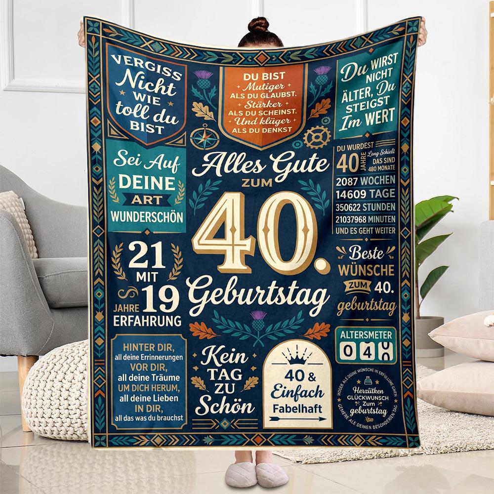 Happy 40th Birthday Celebration Blanket Soft & Cozy Suitable for Bed Office Seaside for All Seasons Modern Gifts For Family Or Friends