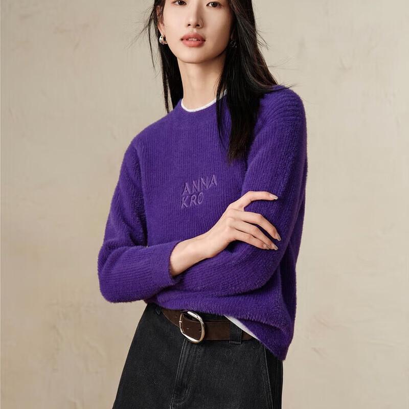 JUZI ANNAKO Women's Loose Two-Tone Round Neck Knit Sweater