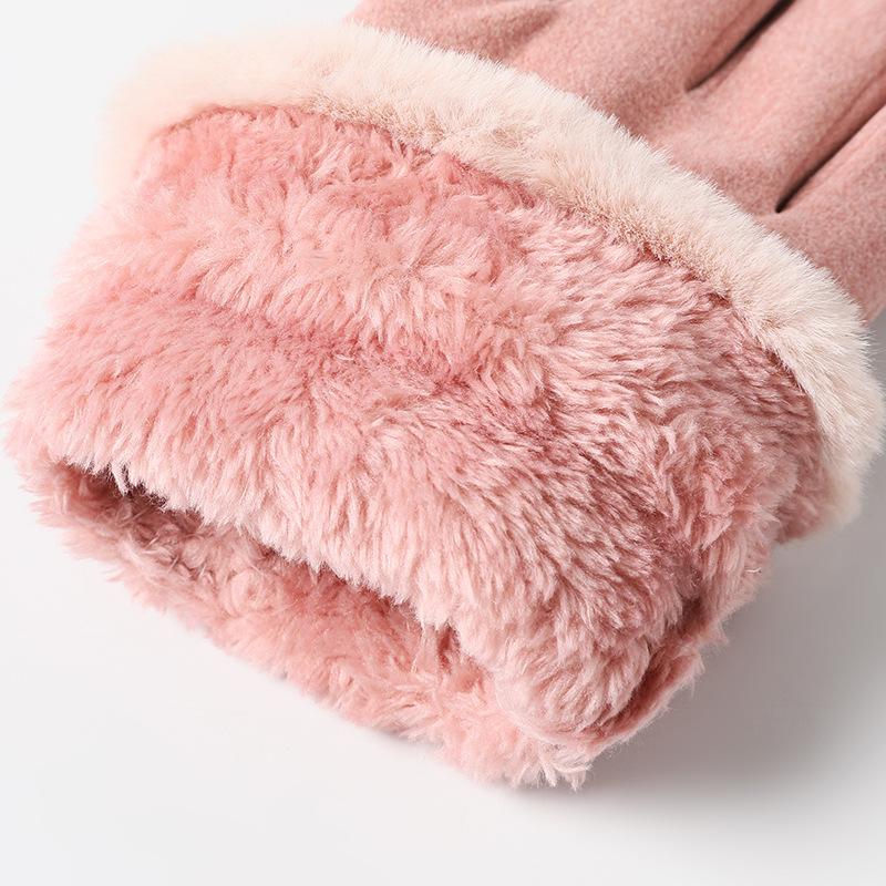 Autumn and Winter Warm Riding Ladies Deerskin Velvet Gloves Cute Korean Fashion Outdoor Velvet Padded Touch Screen Gloves.