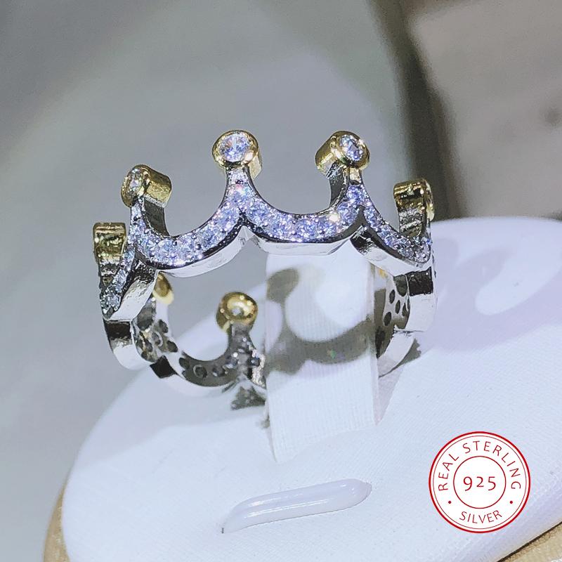 

Sterling Silver High Quality Cent Gold Crown Zircon Ring For Ladies Party Engagement Fashion Jewelry Gift 6