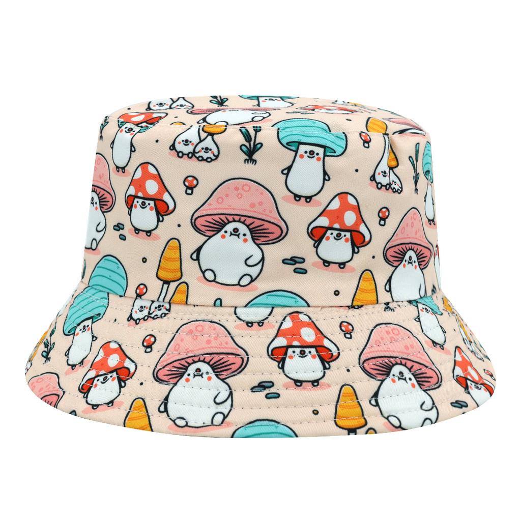 Mushroom Print Reversible Bucket Hat Women Men Summer Outdoor Sunscreen Fisherman Hat Unisex Fashion Decorate Sun Panama Hip Hop