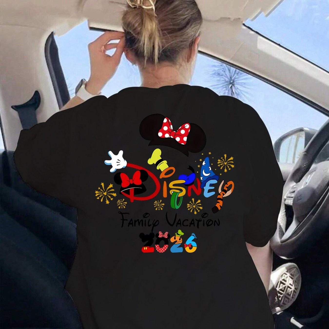 Дисней Семейный Отпуск 2026 Принт Текст Женская Футболка Летний Новый Стиль Унисекс Повседневный Оригинальный Стиль Футболка S