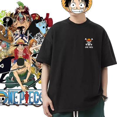 Camiseta de Algodão Puro Estampada Anime One Piece Manga Curta Body Camiseta Estilo Japonês One Piece Luffy Tendência Masculina e Feminina