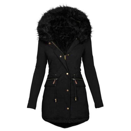 Damen Winter Langarm Kunstfell Kapuze Mittellang Warmer Mantel Parka Schnee Oberbekleidung
