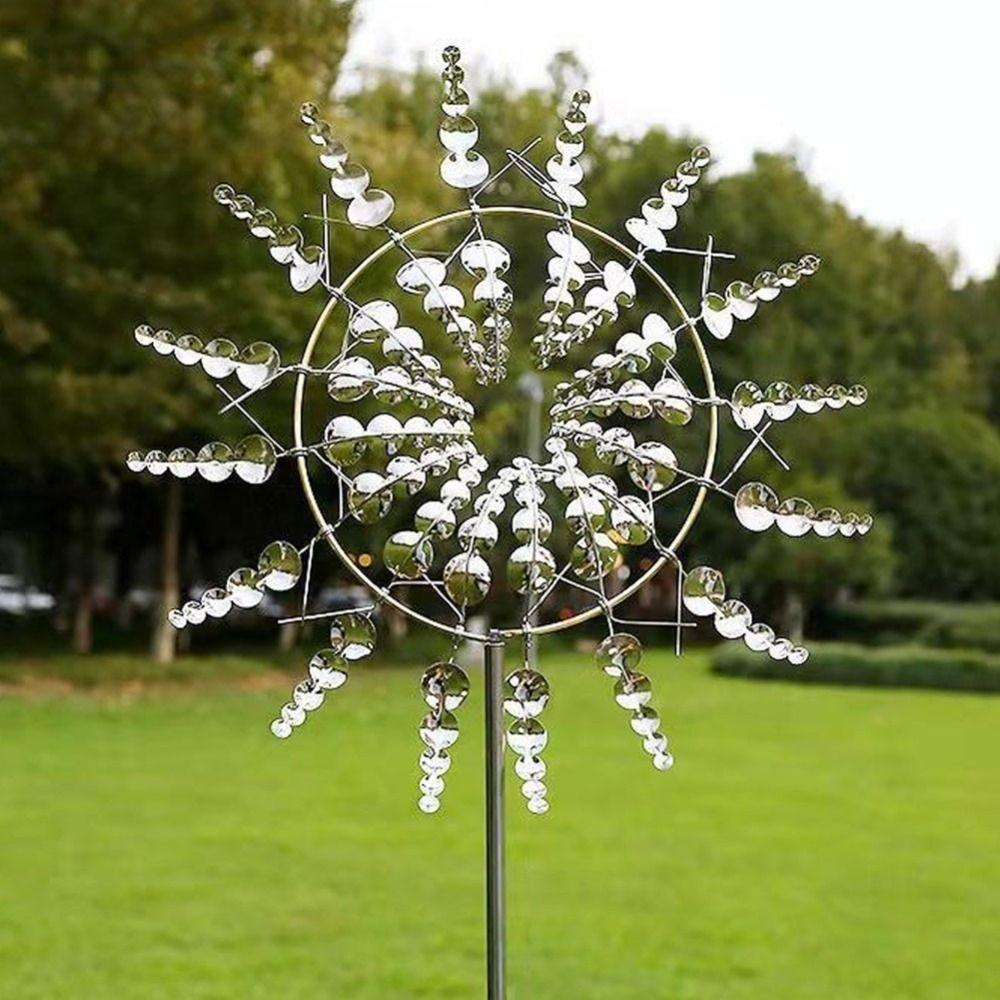 Wind Powered Metal Windmill Ground Mounted Windmill Rotating Garden Art Wind Spinner Lawn Decor