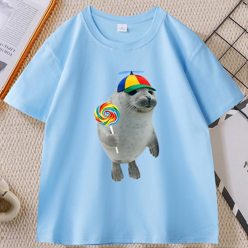 Silly Seal T Shirt Funny Animal Meme Graphic T Shirts Cotton Short Sleeve Round Neck Breathable Tshirts Unisex Man Woman