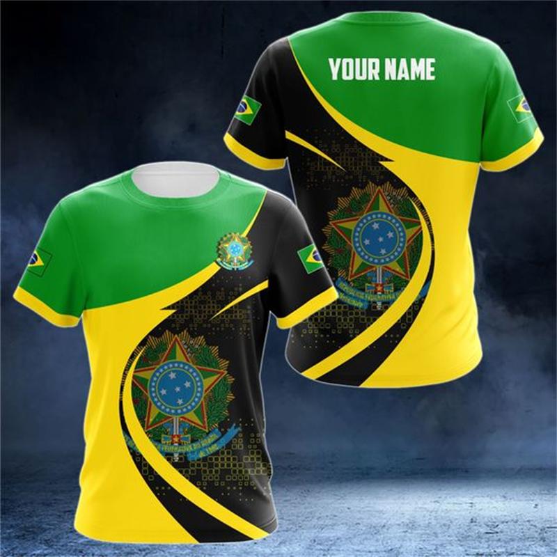 Quick Dried Brazilian Football T-shirts Men's Brazilian Flag Printed Short Sleeve Summer Sports Fitness Wear Fashion Men's Tops