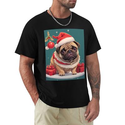 Black Pug Christmas Tshirt Casual All Match Tee Shirt For Men