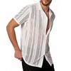 Men's Lace Short-sleeved Shirt With See-through Buttons, Holiday Casual Hollowed-out Top
