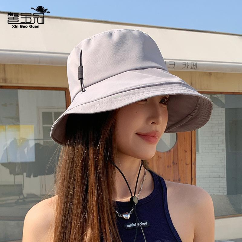 Spring and Summer New Solid Color Casual Hat Women's Outdoor Large Brim Sunscreen Visor, Small Face Versatile Bucket Hat