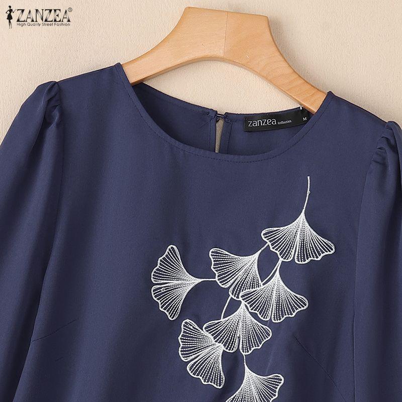 ZANZEA Women Casual Round Neck Loose Half Sleeve Print Blouse