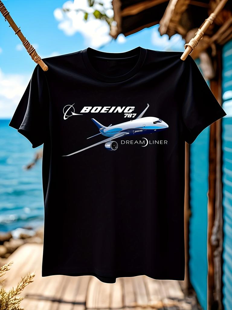 Wo Boeing 787 Dreamliner Grafik T-Shirt Schwarz mit Weiß ...