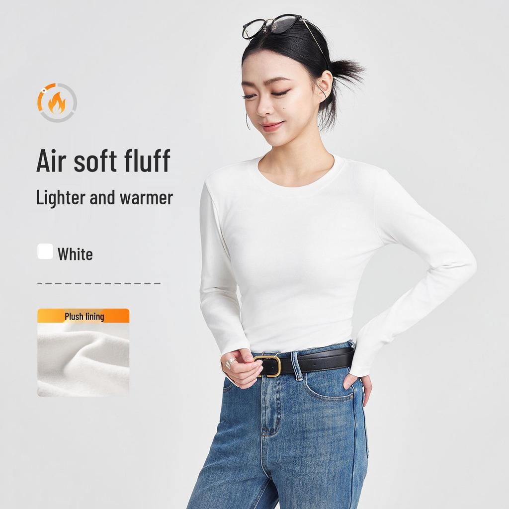 She Exhibition Women's Cotton Round Neck Long Sleeve T-shirt, 2025 Autumn/Winter Style Base Layer Top.