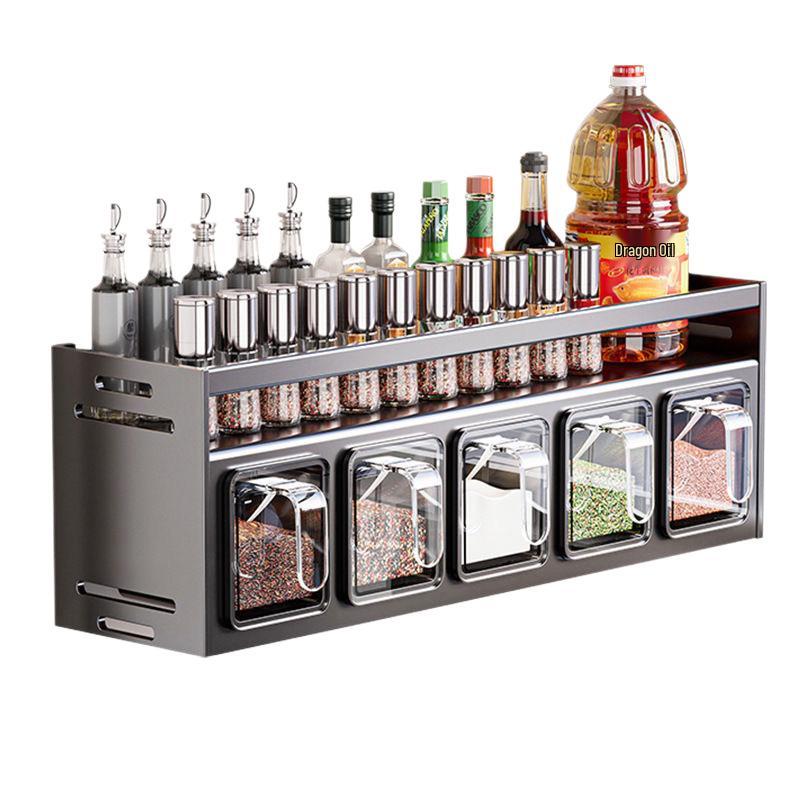 Wall-Mounted Kitchen Spice Rack: Multifunctional Organizer for Condiment Jars and Bottles