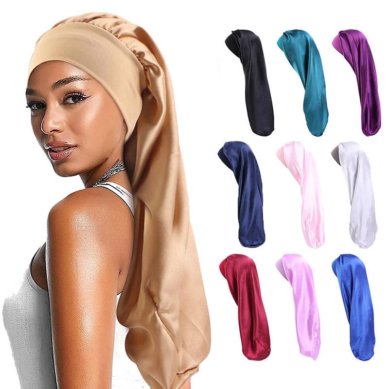 1Pc Women Solid Color Hair Hat Double Sided Silk Satin Bonnet Long Hair Polyester Night Sleep Cap Dreadlocks Braids