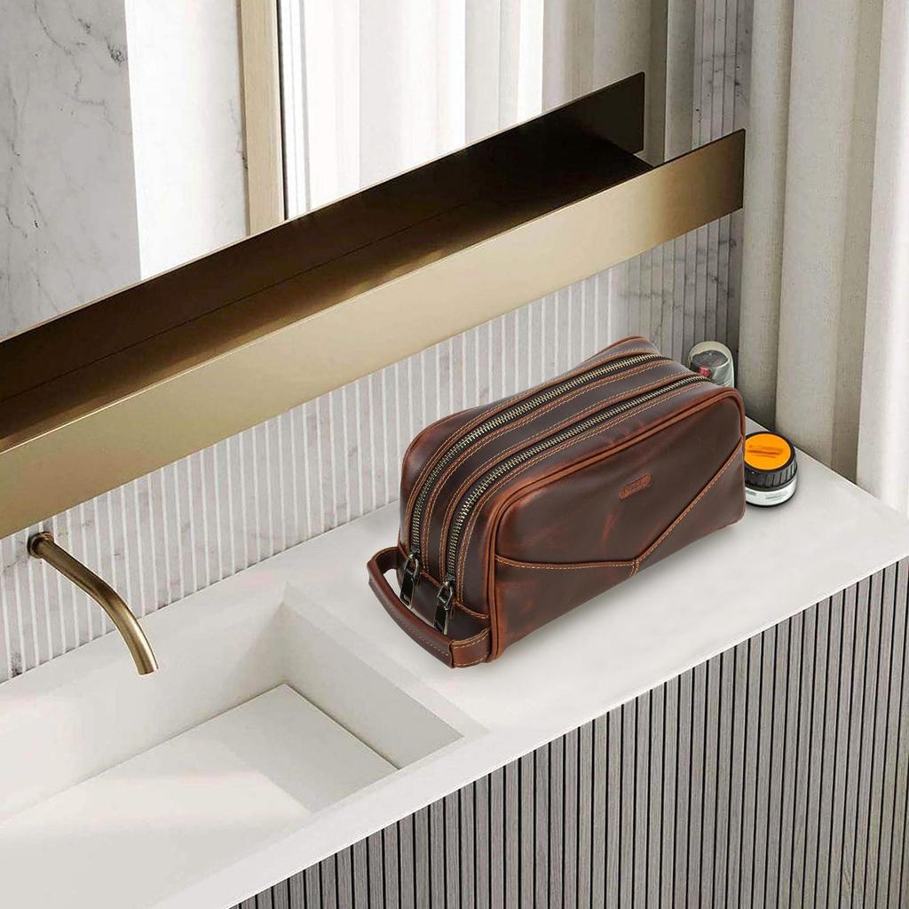 CONTACT'S Taštička na kosmetiku z pravé kůže ve vintage stylu pro muže, kosmetická taštička, cestovní taštička, pánská toaletní taštička, taštička na mytí