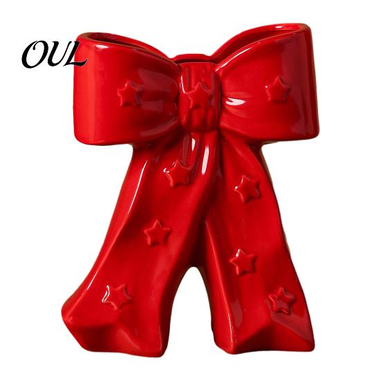 Elegant Ceramic Bud Vase Bow with Star, Decorative Flowers Vase, Creative Flower Modern Nordic Home Decor Arrangement Holder for Living Room