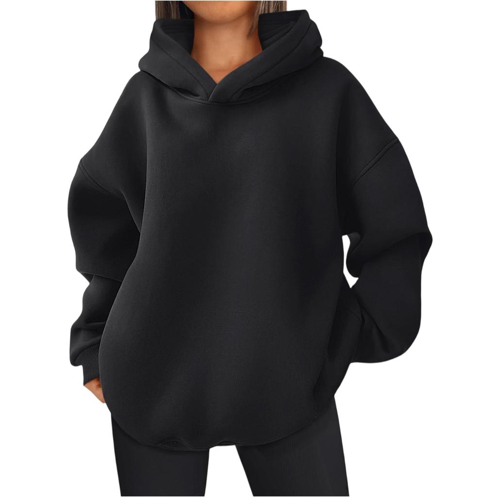 Women's Fashionable Long-sleeved Pullover And Solid-color Hooded Sweatshirt