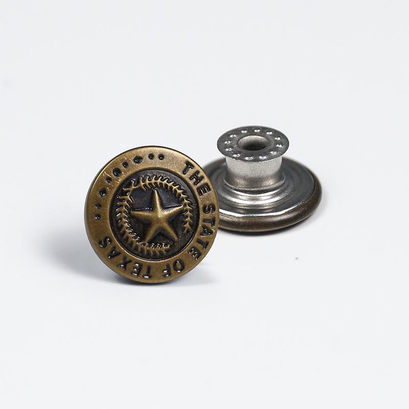 Antique Bronze Smooth Metal Tack Button for Jeans, Jackets & Dungarees with Engraving