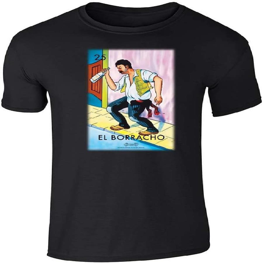 Unisex T-shirt Pop Threads El Borracho Drunk Loteria Card Mexican Graphic Tee for Men Latina Shirt