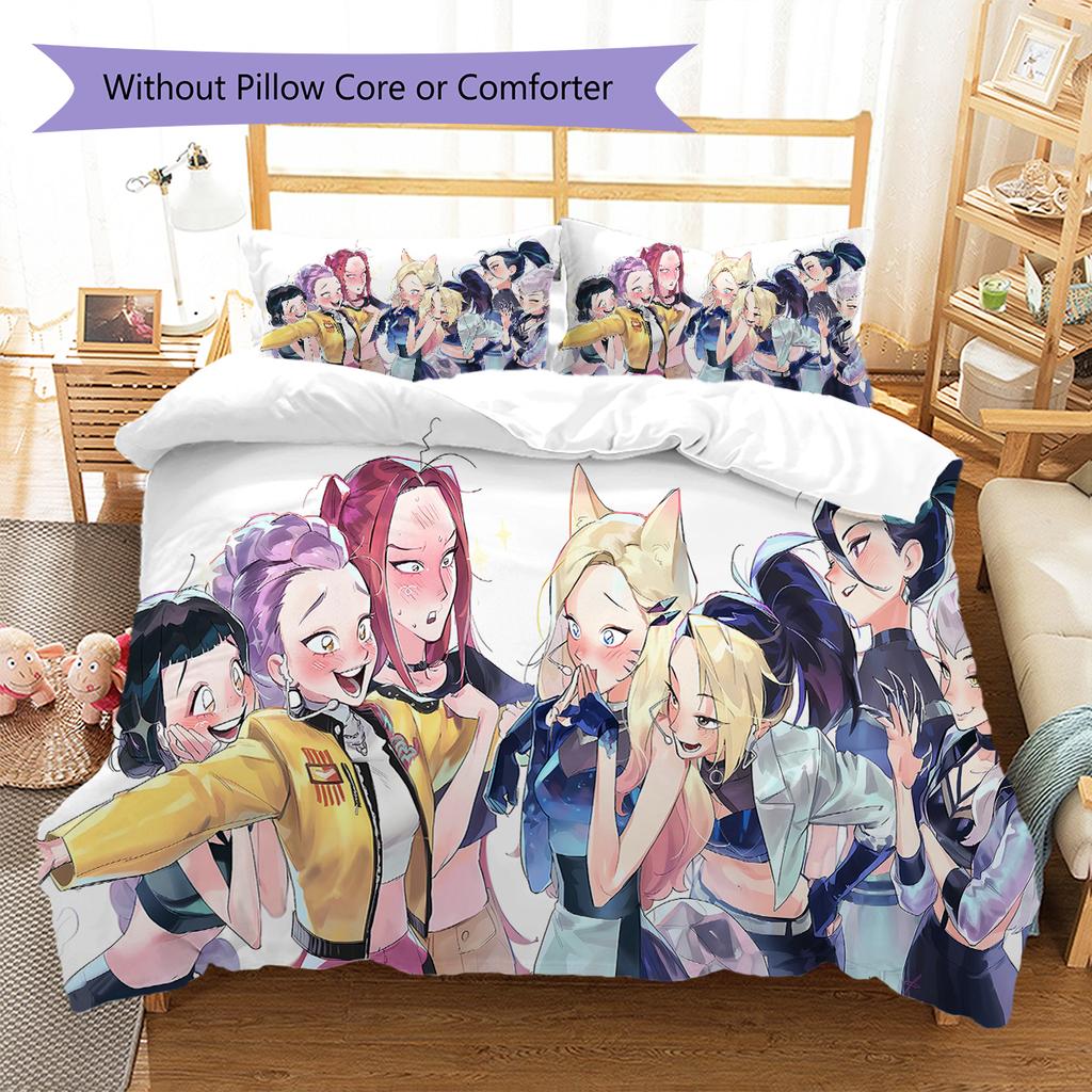 Kpop Demon Hunters Pattern Bedding,Quilt Set Quilt Cover Pillowcase Home Birthday Gift (1 * Duvet Cover + 2 * Pillowcase, Without Core)