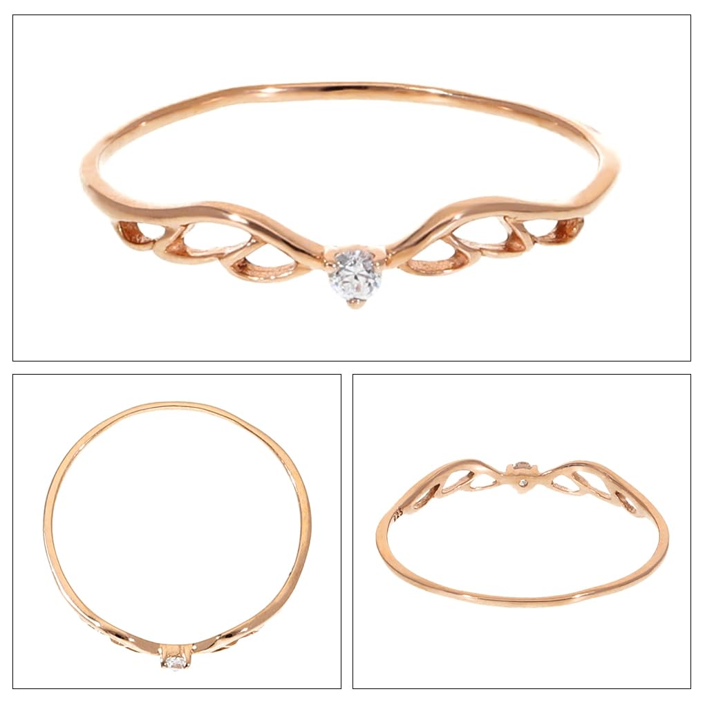 [Shinjuku Gin No Kura] Wing Zirconia Pink Gold Color Silver 925 Ring, Size 11, Women's, Wing Feather Motif, Thin