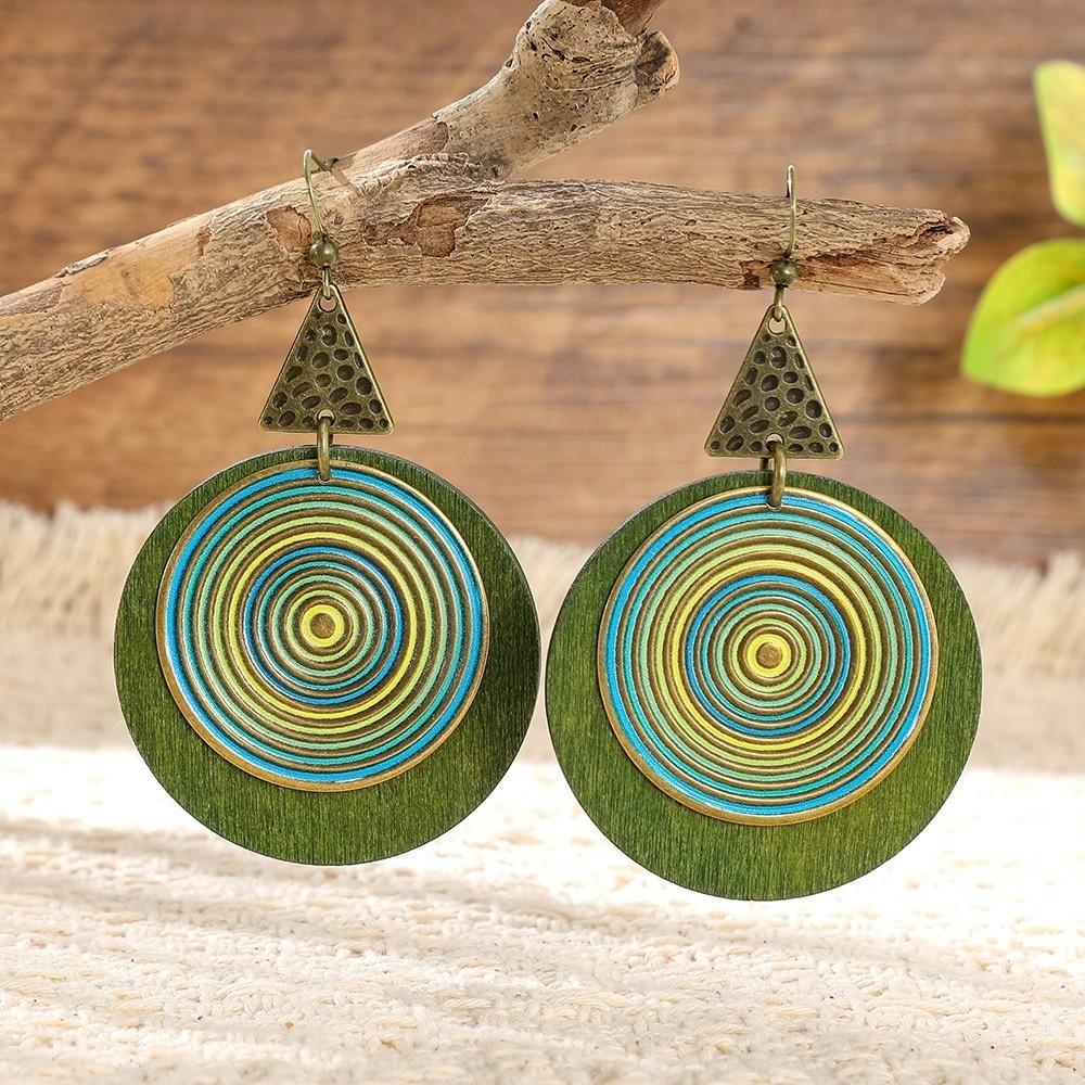 

Colorful Spiral Round Earring Bohemian Style Ethnic Earrings Fashion Pendant Earrings Women Style B