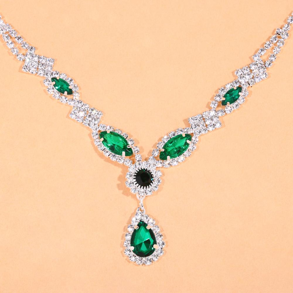 Elegant Emerald Green Crystal Jewelry Set Wedding Accessories 2023 Bridal Water Drop Necklace Earrings Set Ladies Gift