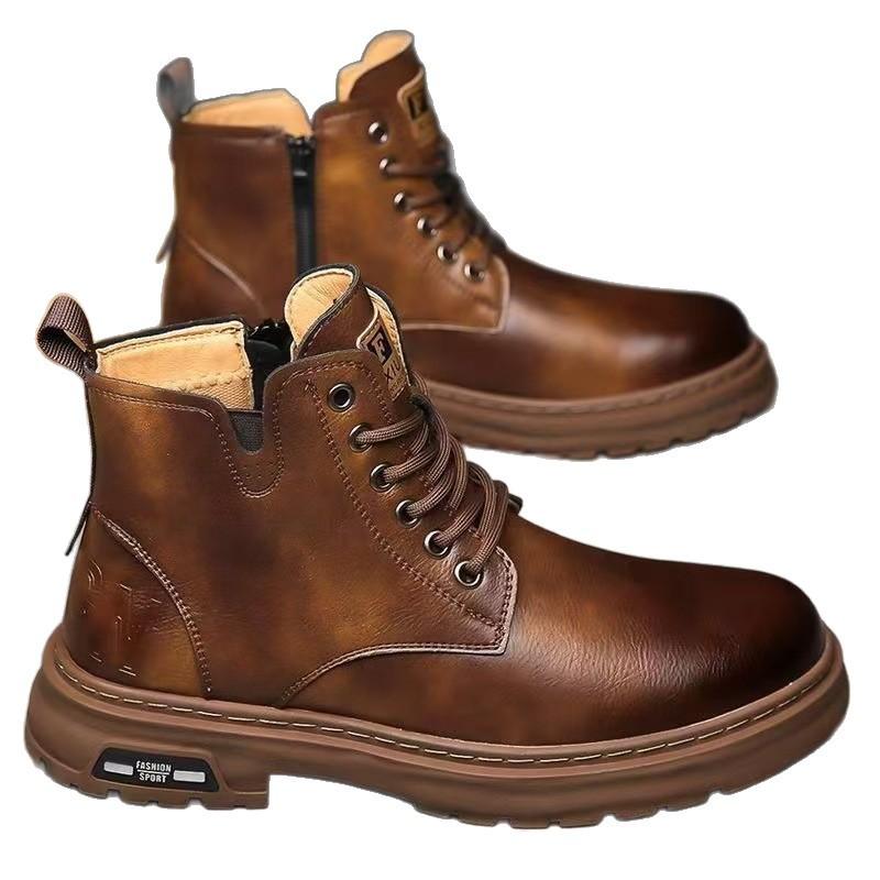 22 New Winter Velvet Warm Cotton Shoes British Style Leather Surface Casual High-top Martin Boots Snow Boots