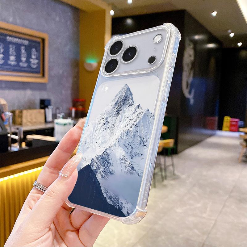 Foreign trade explosion Snow mountain scenery Apple 17pm mobile phone case iPhone15 anti-drop transparent protective case 16pm soft case