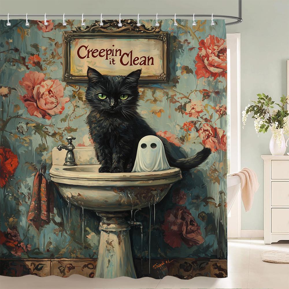 Nordic Style Flowers Leaves Animals Shower Curtain Cat and Dog Printed Bathroom Bath Curtain Home Decoration Curtain With Hooks