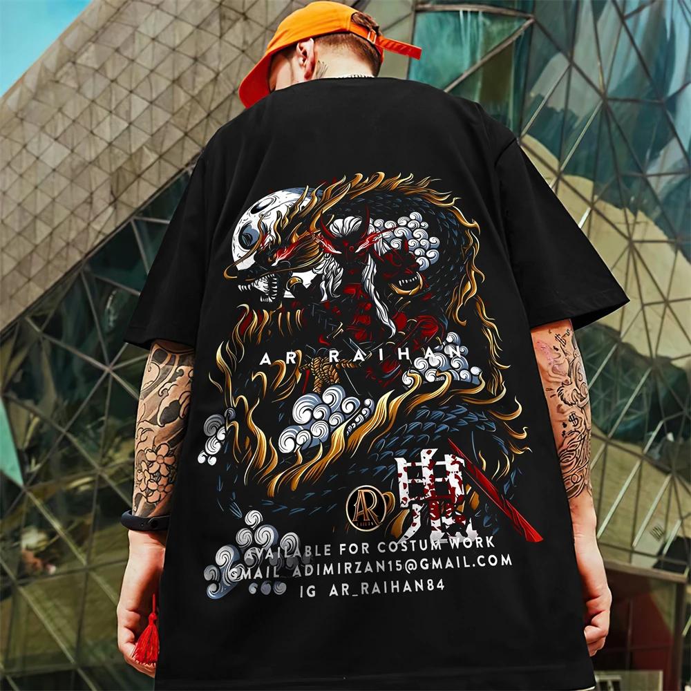 Vintage T-Shirt For Men 3d Dragon Print Men's Short Sleeve T-Shirt Street Trend Man Clothes Oversized Hip Hop Tees Loose Tops