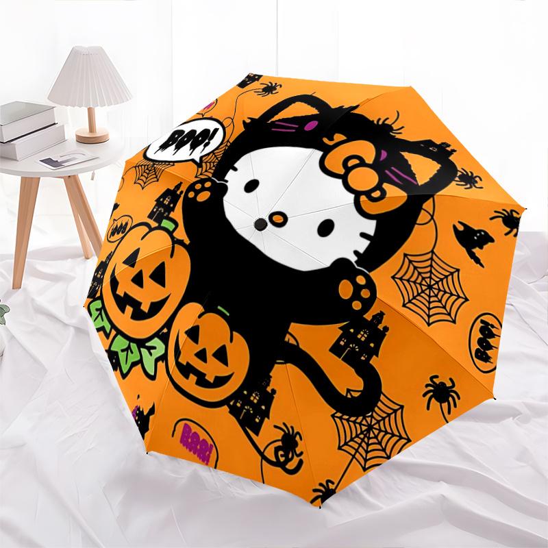

1pc Hello Kitty Halloween Pumpkin Jack-o -Lantern Automatic Opening Umbrella - Portable Folding Design with Iron Frame - Outdoor, Gift for Fans, Trave